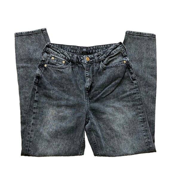 River Island Carrie Mom Jean Faded Black Denim High Rise Straight Leg 10 X-Long - Picture 1 of 8